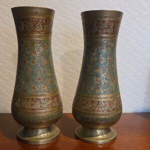 Ornate Floral Vases with Gold and Blue Accents
